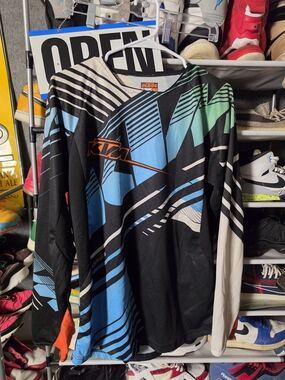 🔥 KTM Men’s Size L Black, Blue & White Graphic Jersey MX Motocross Riding